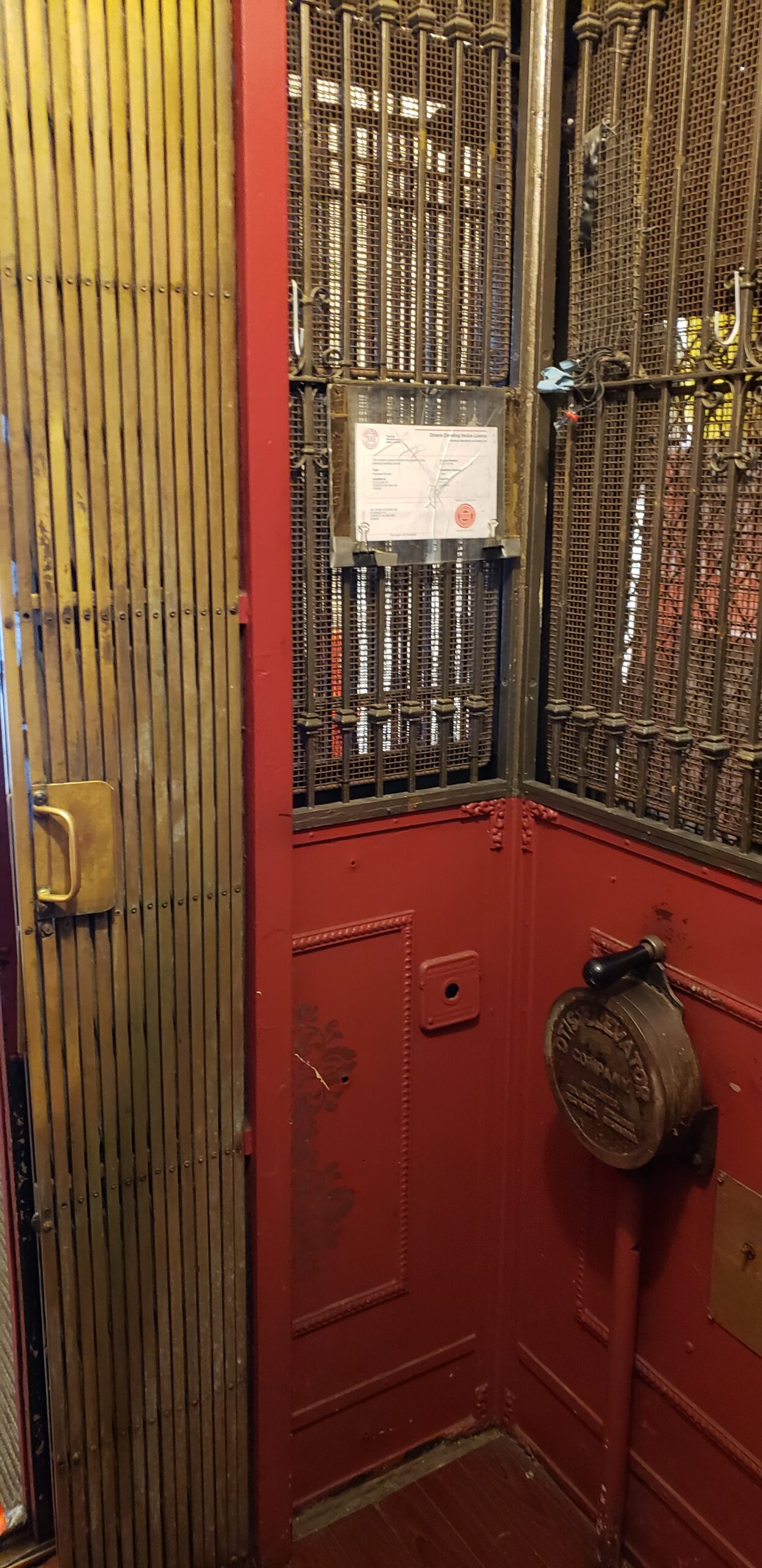 Inside Oddfellow Hall 2 College Street Toronto Original Otis elevator - interior view