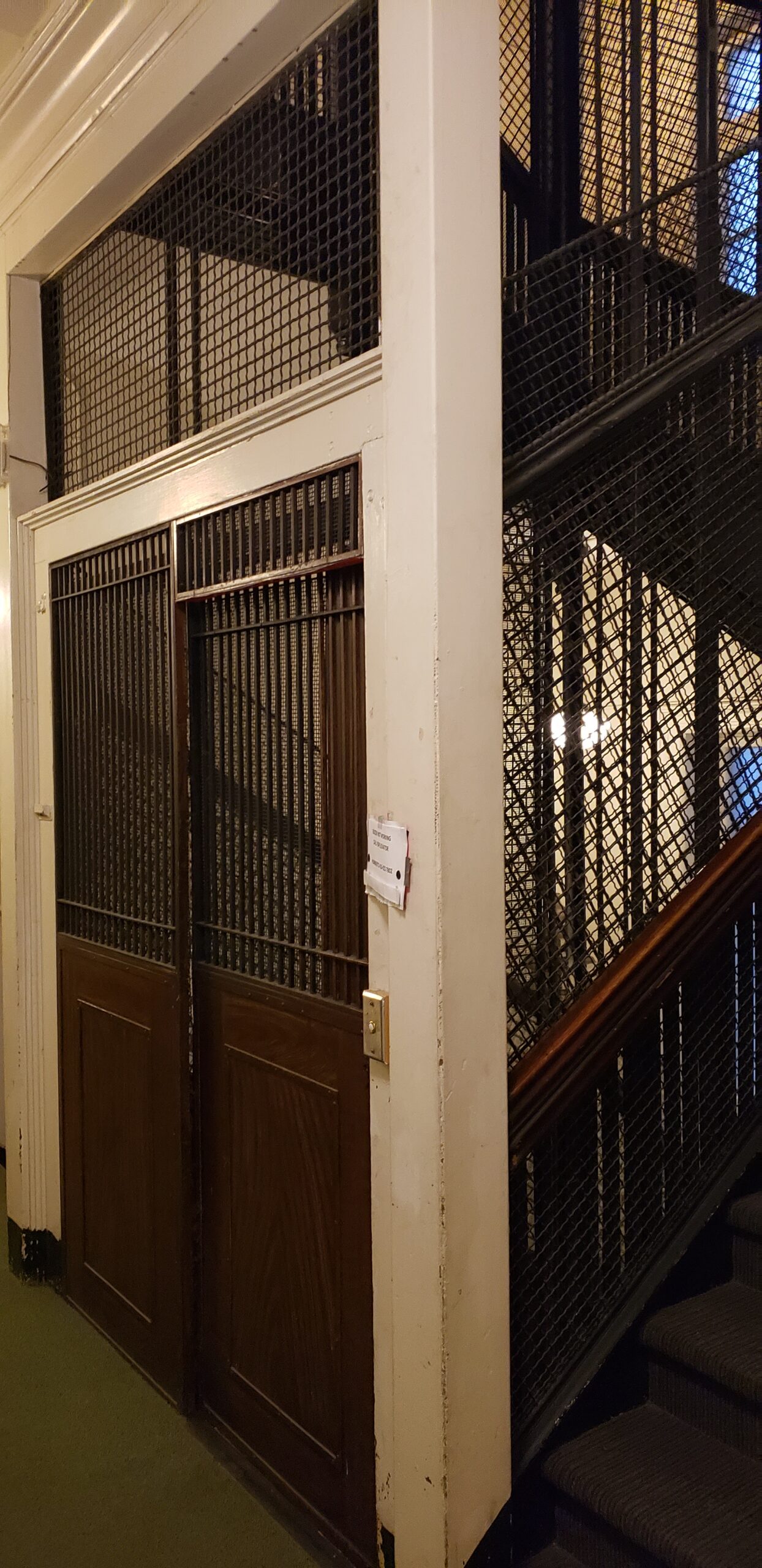 Inside Oddfellow Hall 2 College Street Toronto Original Otis elevator - exterior view